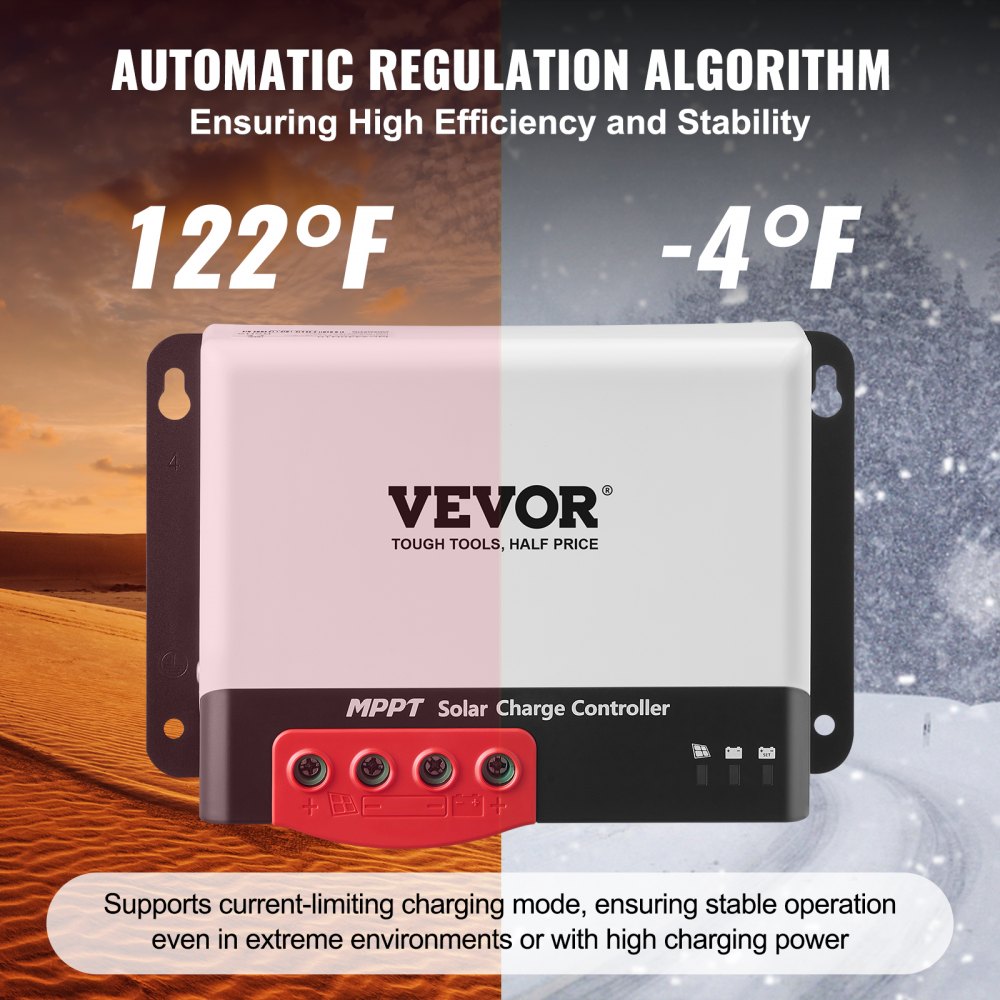 VEVOR 50A MPPT Solar Charge Controller, 12V / 24V Auto DC Input, Solar Panel Regulator Charger with Bluetooth Module, 98% Charging Efficiency for Sealed(AGM), Gel, Flooded and Lithium Battery Charging