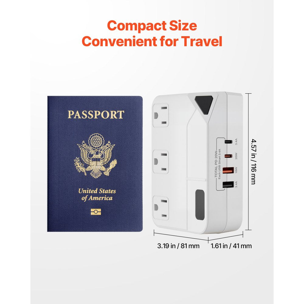VEVOR Voltage Converter, 220V to 110V, International Universal Travel Adapter with 4 USB Ports (2 USB C), 3 AC Sockets, Plug Power Adapter, Step Down Transformer Outlet Converter, for EU UK AU US