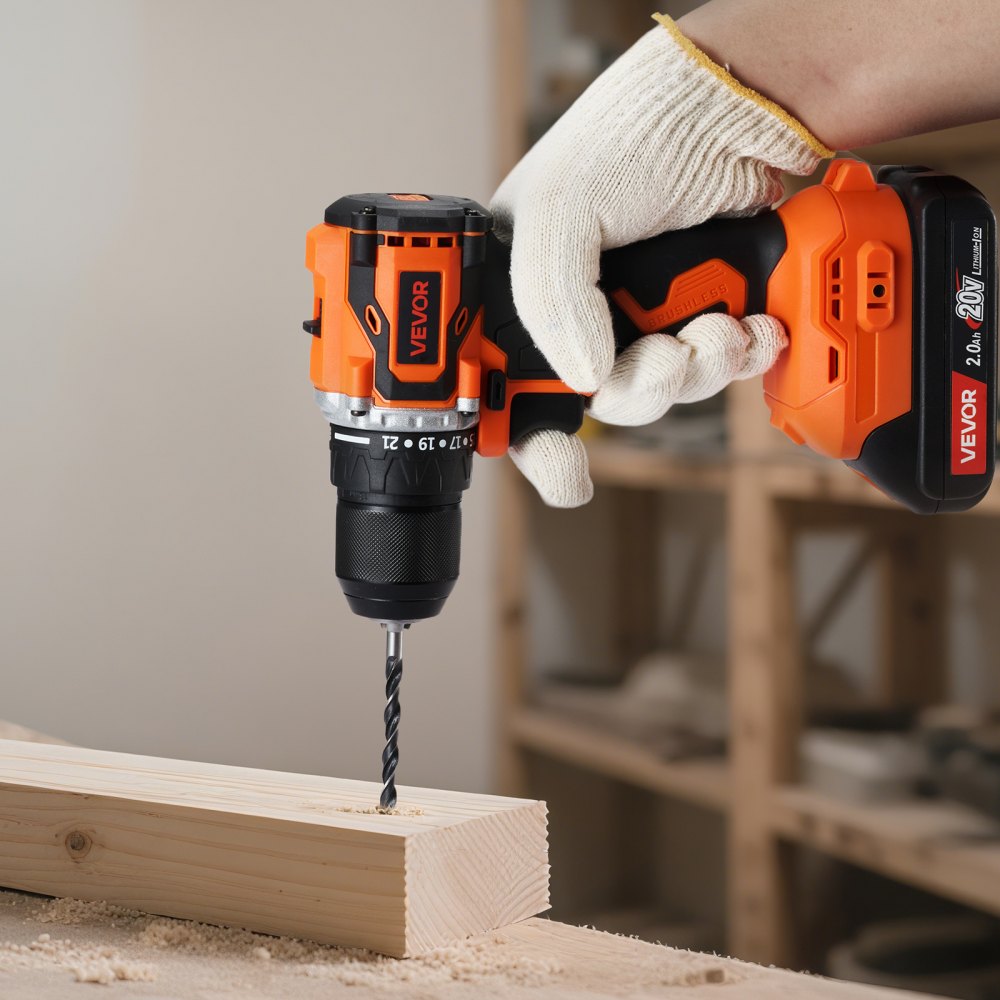 VEVOR Cordless Drill Driver, 1/2 inch Metal Chuck, Brushless Motor, Dual-Speed Variable, Drill Driver Kit with Lithium Battery and Charger, Tool Box, for Wood and Metal Drilling, Screw Driving