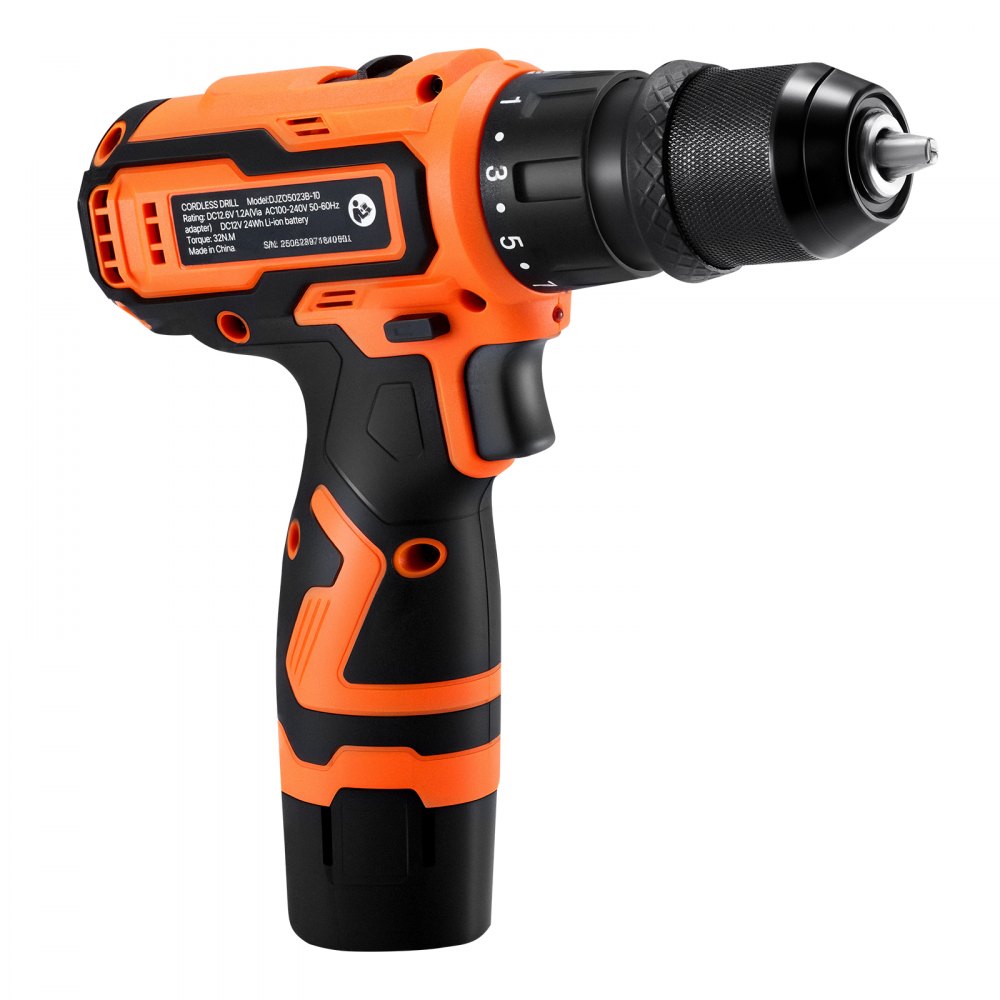 VEVOR Cordless Drill Driver, 5-In-1, Metal Chuck, Dual-Speed Variable, Drill Driver Kit with 2 Lithium Batteries and Charger, Tool Box, for Wood and Metal Drilling, Screw Tightening or Loosening