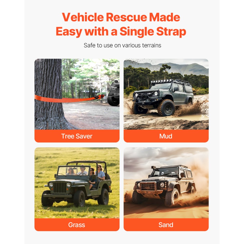 VEVOR Heavy Duty Tow Strap Recovery Kit 3 in x 20 ft (MBS-36,000 lbs) Tree Saver Winch Strap, Triple Reinforced Loop & Protective Sleeves & Storage Bag, 3/4" D-Ring Shackles, for Truck Jeep SUV ATV
