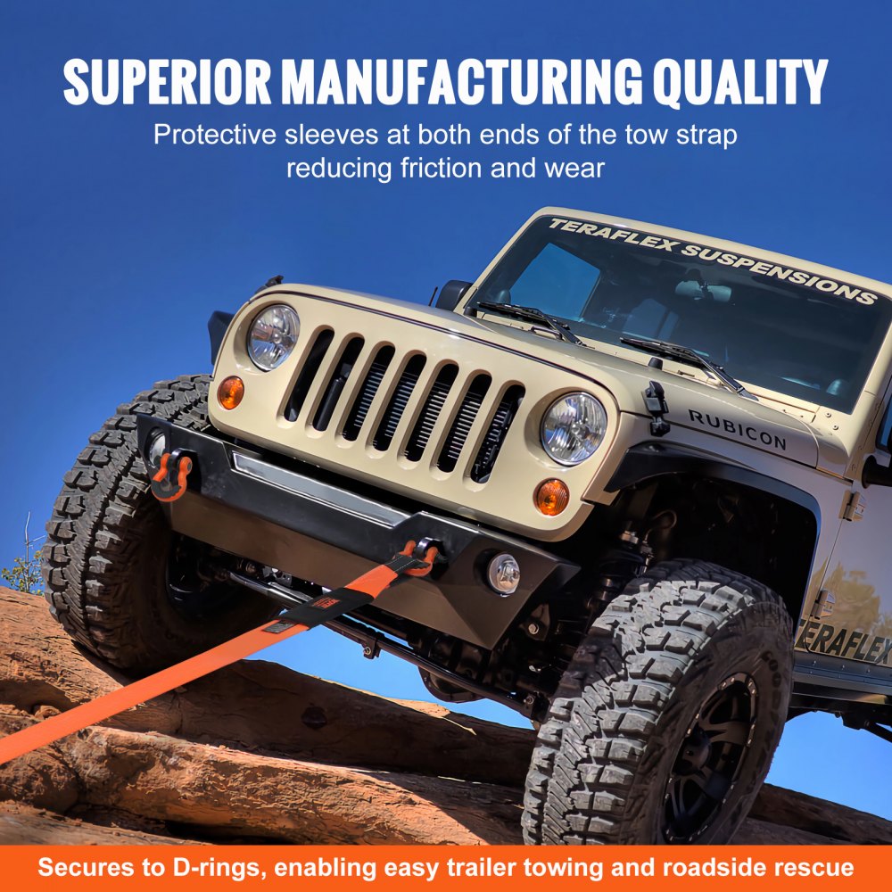 VEVOR Heavy Duty Tow Strap Recovery Kit 3" x 20 ft (MBS-36,000 lbs) Tree Saver Winch Strap, Triple Reinforced Loop & Protective Sleeves & Storage Bag , 3/4" D-Ring Shackles, for Truck Jeep SUV ATV