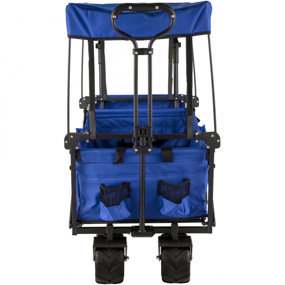 VEVOR Extra Large Collapsible Garden Cart with Removable Canopy, Folding Wagon Utility Carts with Wheels and Rear Storage, Wagon Cart for Garden, Camping, Grocery Cart, Shopping Cart, Blue
