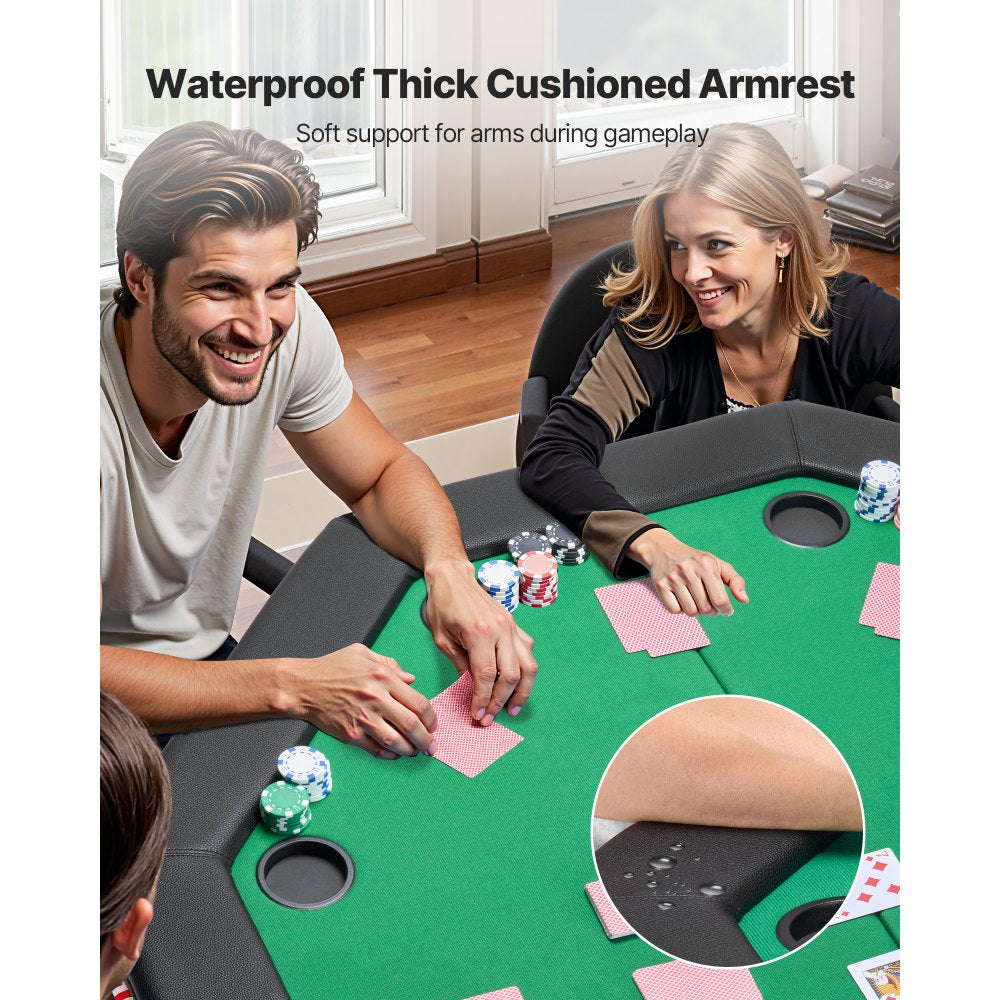 VEVOR Foldable Poker Table, 8 Player 48 in Folding Casino Leisure Table with Padded Rails & Cup Holders, Octagonal Portable Game Tables with Felt & Metal Legs, for Texas Hold'em Game and Blackjack