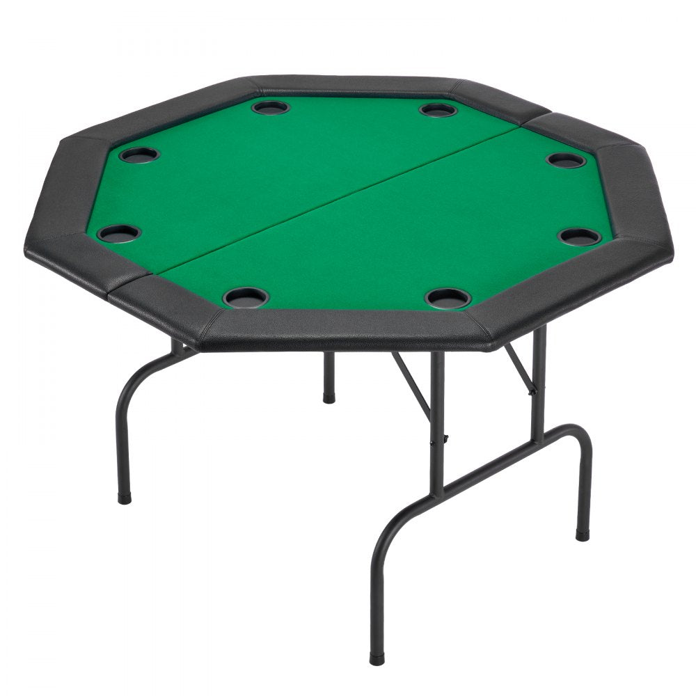 VEVOR Foldable Poker Table, 8 Player 48 in Folding Casino Leisure Table with Padded Rails & Cup Holders, Octagonal Portable Game Tables with Felt & Metal Legs, for Texas Hold'em Game and Blackjack