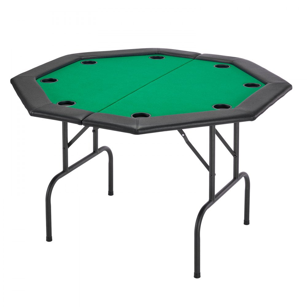 VEVOR Foldable Poker Table, 8 Player 48 in Folding Casino Leisure Table with Padded Rails & Cup Holders, Octagonal Portable Game Tables with Felt & Metal Legs, for Texas Hold'em Game and Blackjack