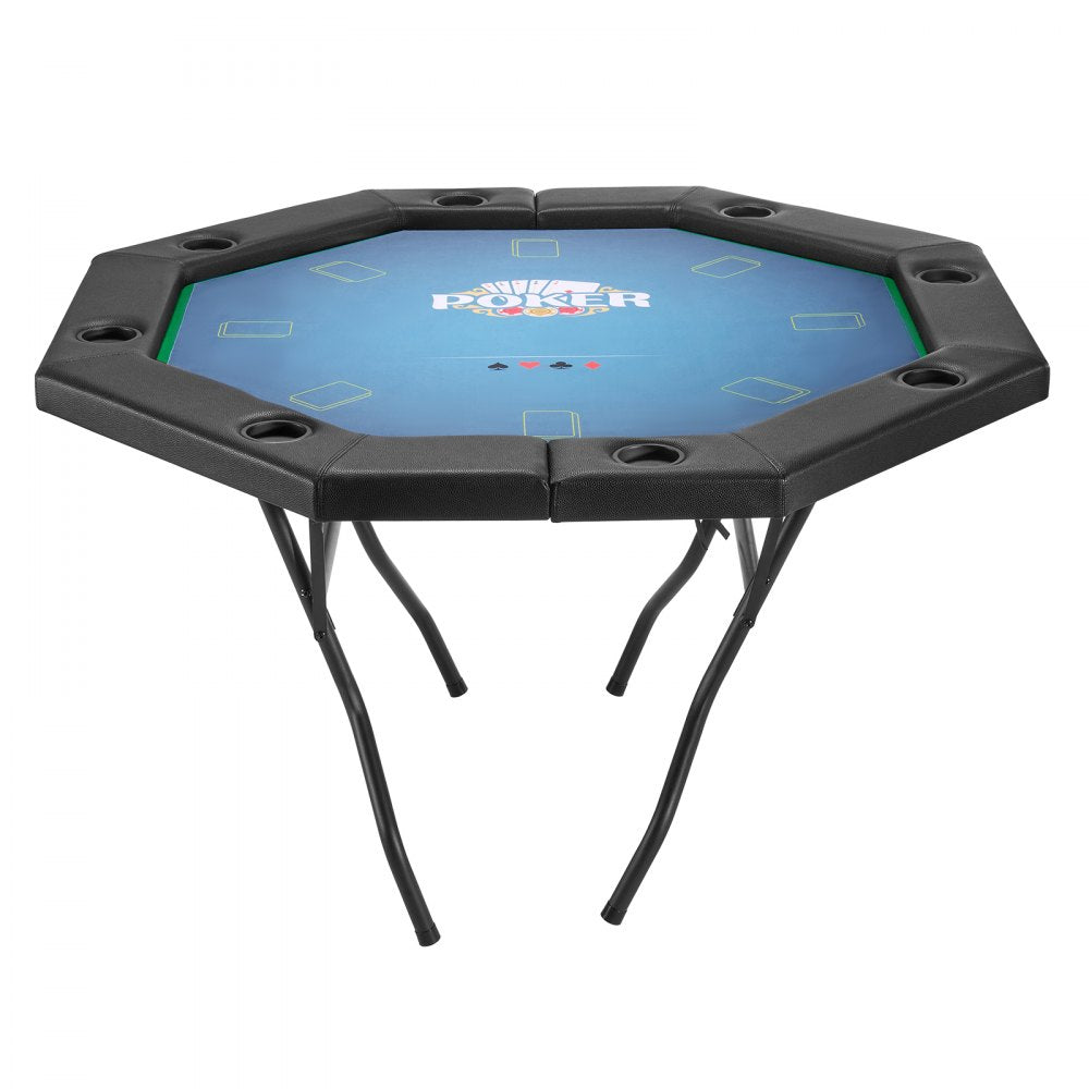 VEVOR Foldable Poker Table, 8 Player 48 in Folding Casino Leisure Table with Padded Rails & Cup Holders, Octagonal Portable Game Tables with Felt & Metal Legs, for Texas Hold'em Game and Blackjack