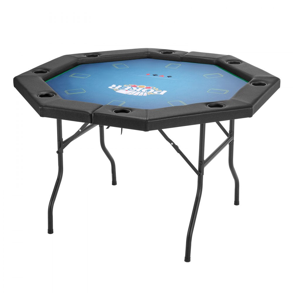 VEVOR Foldable Poker Table, 8 Player 48 in Folding Casino Leisure Table with Padded Rails & Cup Holders, Octagonal Portable Game Tables with Felt & Metal Legs, for Texas Hold'em Game and Blackjack