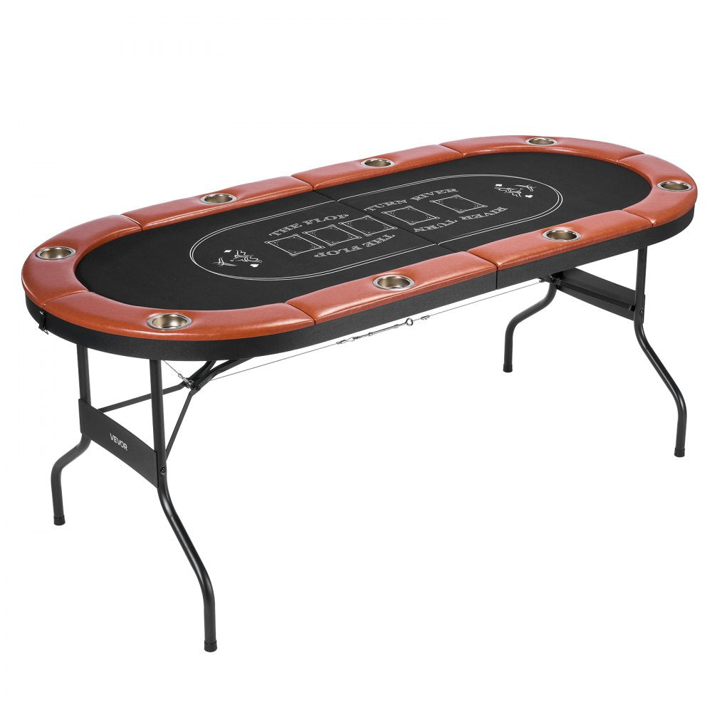 VEVOR Foldable Poker Table, 8 Player 72 in Folding Casino Leisure Table with Padded Rails and Cup Holders, Oval Portable Game Tables with Felt & Metal Legs, for Texas Hold'em Game and Blackjack