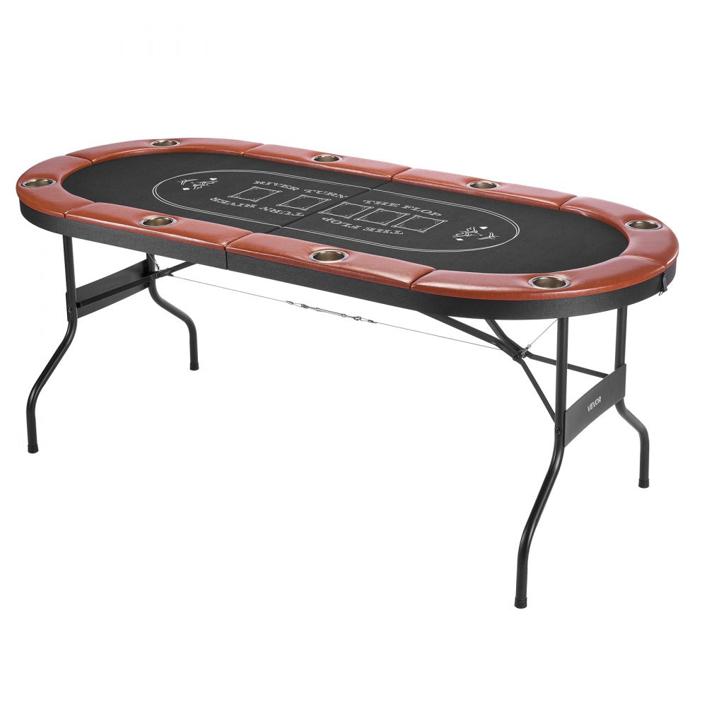 VEVOR Foldable Poker Table, 8 Player 72 in Folding Casino Leisure Table with Padded Rails and Cup Holders, Oval Portable Game Tables with Felt & Metal Legs, for Texas Hold'em Game and Blackjack
