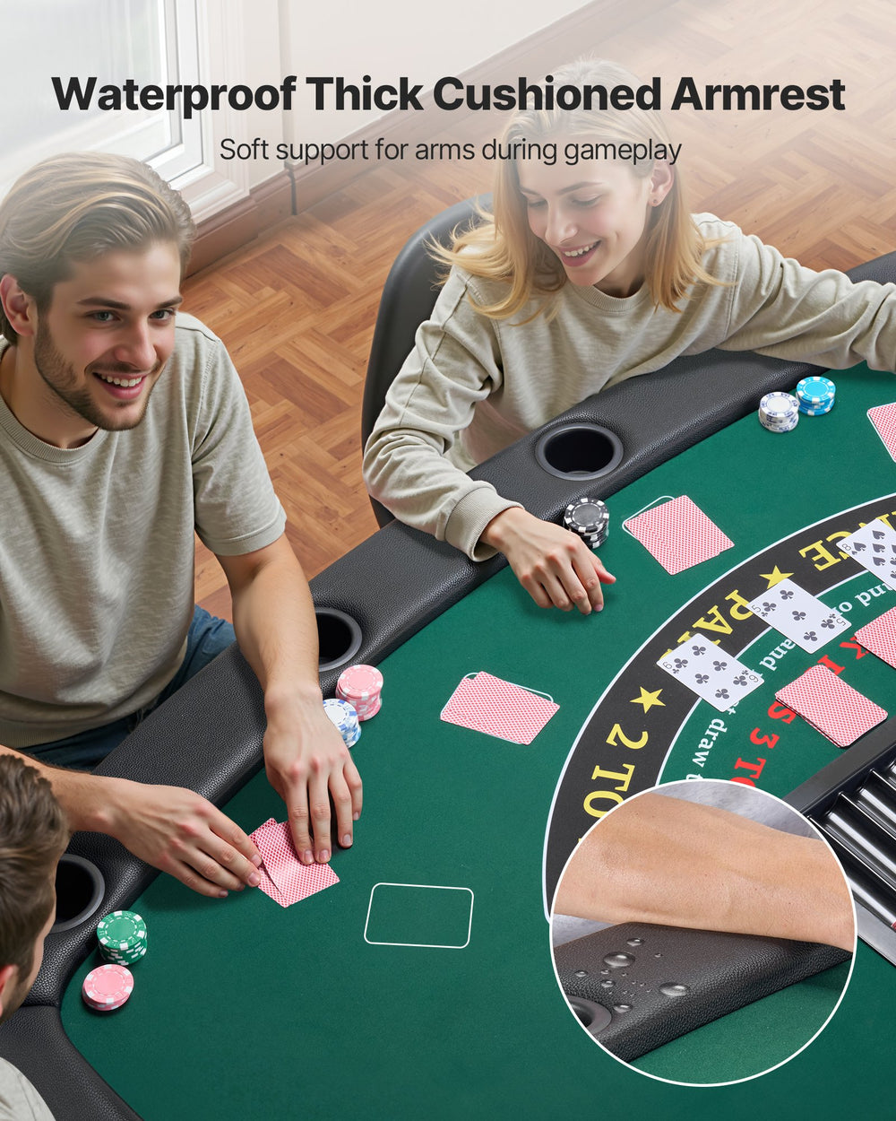 Waterproof thick cushioned armrest detail on the poker table
