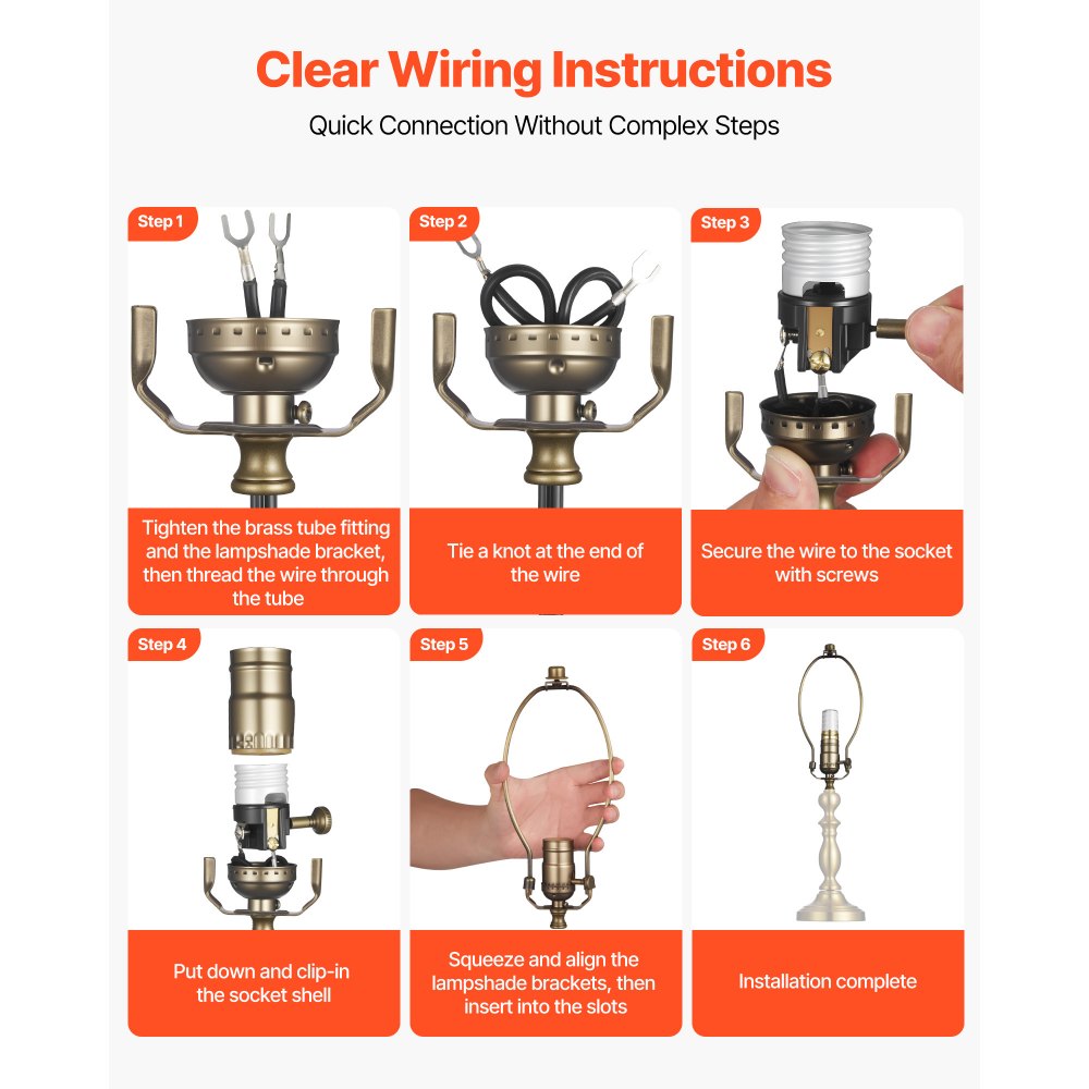VEVOR Lamp Rewire Kit, E26 Lamp Socket with 12 ft Matching Cord, Antique Bronze Finish, Lamps Making Kit with All Essential Hardware, Light Wiring Kits for Table & Floor Lamps, DIY Rewire or Repair