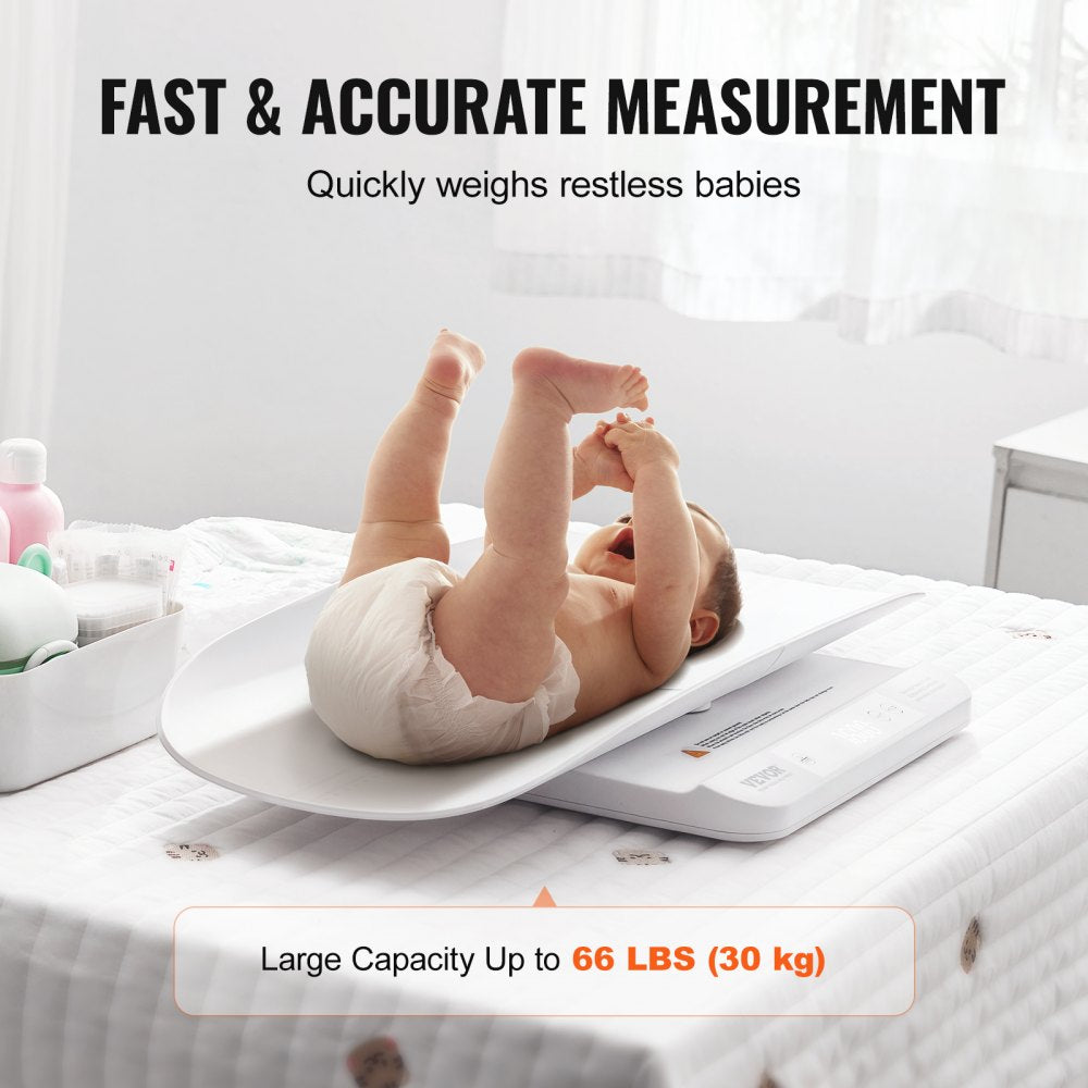 VEVOR Baby Scale, 2-in-1 Infant Weight Scale with Detachable Tray, Digital Baby Scale for Weighing with Hold & Tare Function, 5 Units for Babies, Toddler, Pet, 66LBS Capacity (3 x Battery Included)