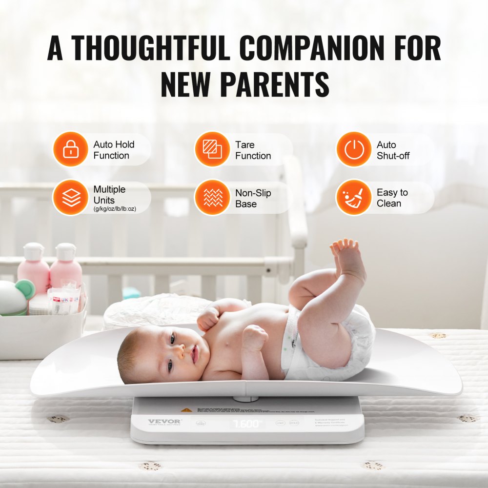 VEVOR Baby Scale, 2-in-1 Infant Weight Scale with Detachable Tray, Digital Baby Scale for Weighing with Hold & Tare Function, 5 Units for Babies, Toddler, Pet, 66LBS Capacity (3 x Battery Included)