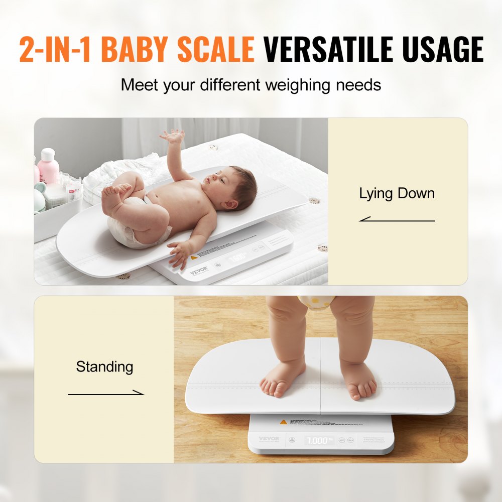 VEVOR Baby Scale, 2-in-1 Infant Weight Scale with Detachable Tray, Digital Baby Scale for Weighing with Hold & Tare Function, 5 Units for Babies, Toddler, Pet, 66LBS Capacity (3 x Battery Included)