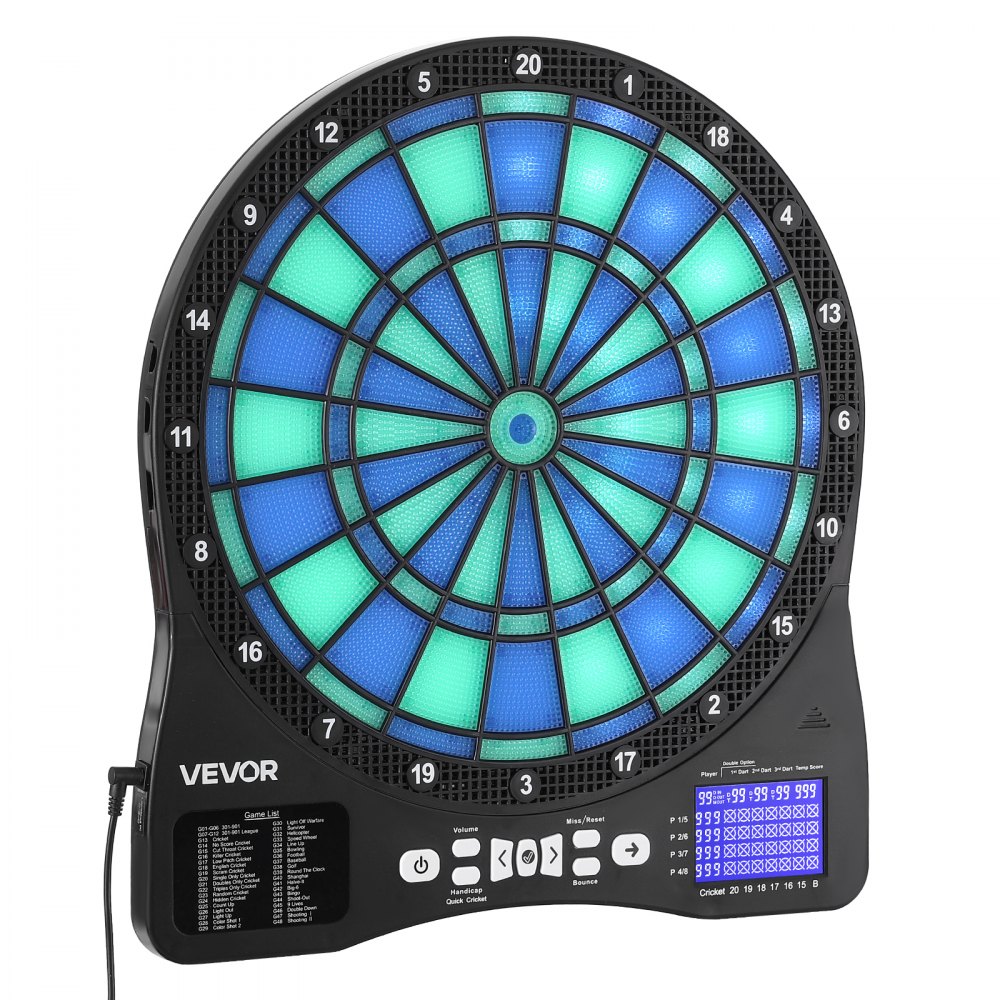VEVOR Electronic Dart Board, LED-Illuminated Target Dartboard with 48 Games & 500+ Variations, Includes 6 Dart Shafts with Flights & 50 Soft Tips, Cricket Scoring LCD Screen - Supports Up to 8 Players