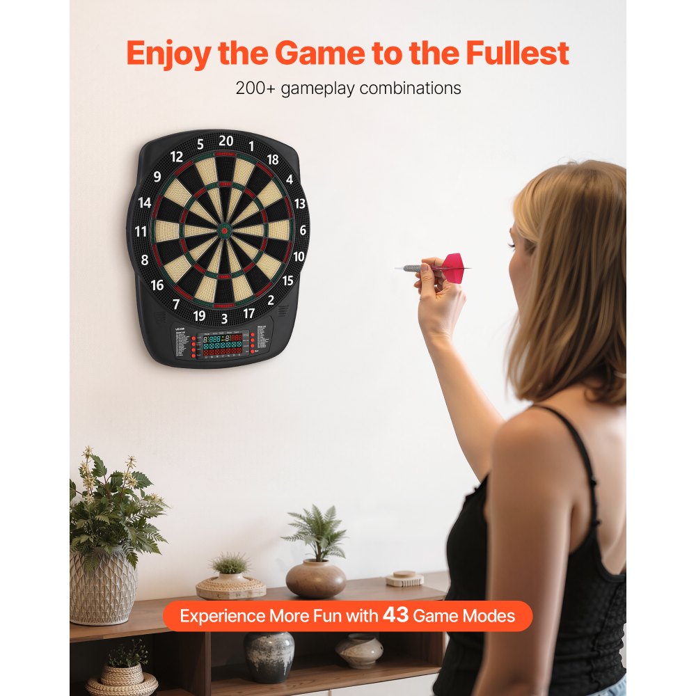 VEVOR Electronic Dart Board, 13.5" Target Dartboard with 43 Games & 200+ Variations for Up to 8 Players, 6 Dart Shafts with Flights & 50 Soft Tips, Color LCD Scoring Screen for Home Party Game Rooms