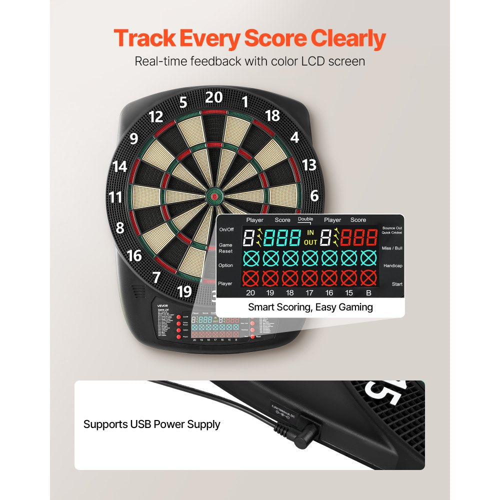 VEVOR Electronic Dart Board, 13.5" Target Dartboard with 43 Games & 200+ Variations for Up to 8 Players, 6 Dart Shafts with Flights & 50 Soft Tips, Color LCD Scoring Screen for Home Party Game Rooms