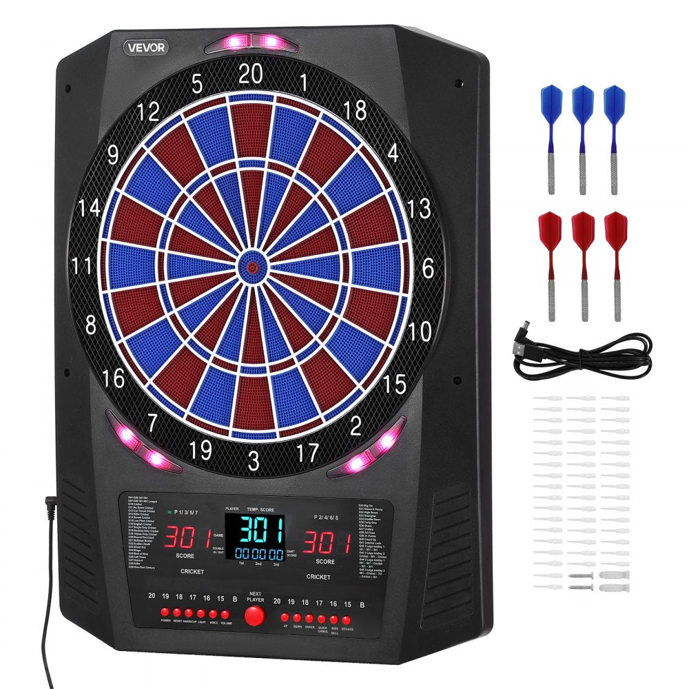 VEVOR Electronic Dart Board, 13.5" Target Dartboard with 45 Games & 474 Variations for Up to 8 Players, 6 Dart Shafts with Flights & 50 Soft Tips, Color LED Cricket Scoring Screen for Home Party Bar