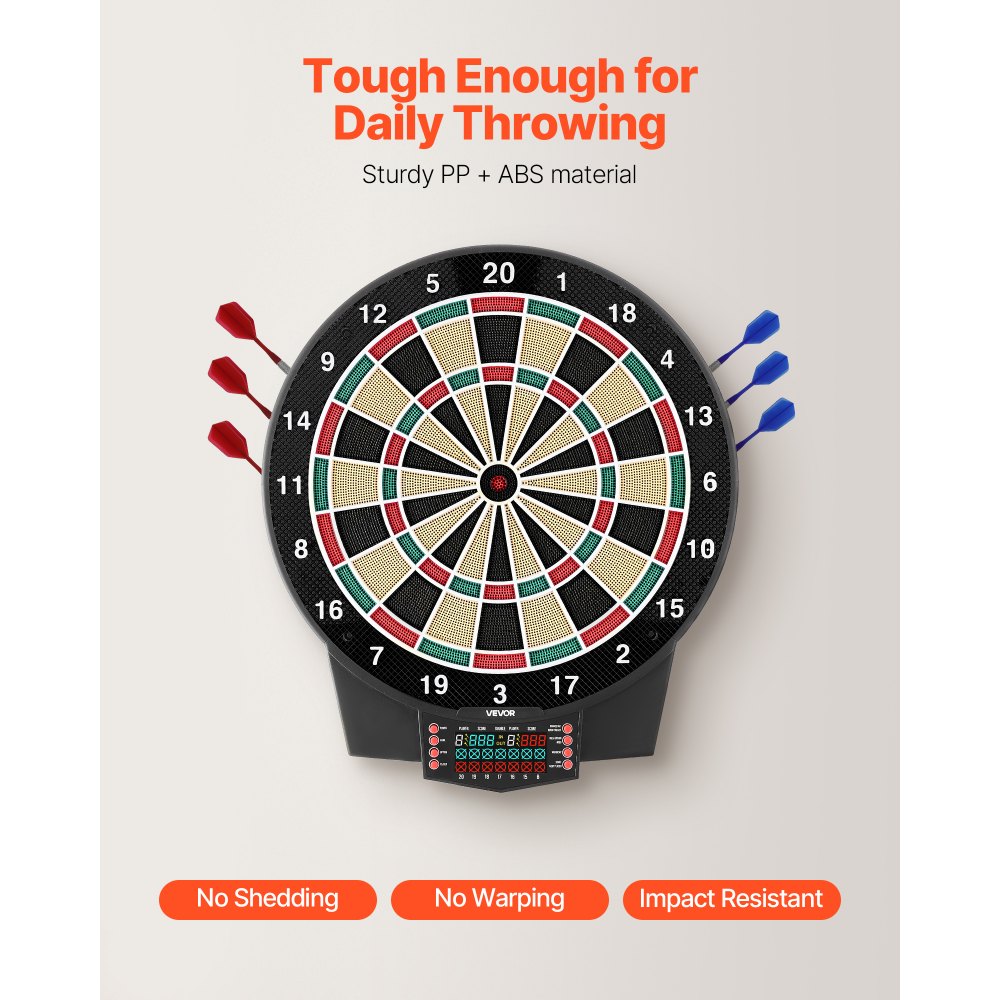 VEVOR Electronic Dart Board, 15.5" Target Dartboard with 43 Games & 320+ Variations for Up to 8 Players, 6 Dart Shafts with Flights & 50 Soft Tips, Color LCD Scoring Screen for Home Party Game Room