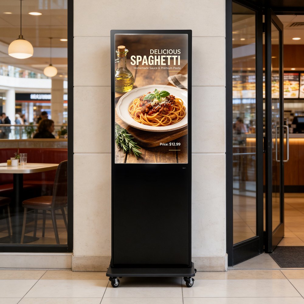 VEVOR 43 in Indoor Digital Signage Floor Standing Advertising Display Kiosk, WiFi HDMI/USB Input Android OS, 178° Wide View, LCD Touchscreen Interactive Monitor, Mobile Commercial Totem Poster