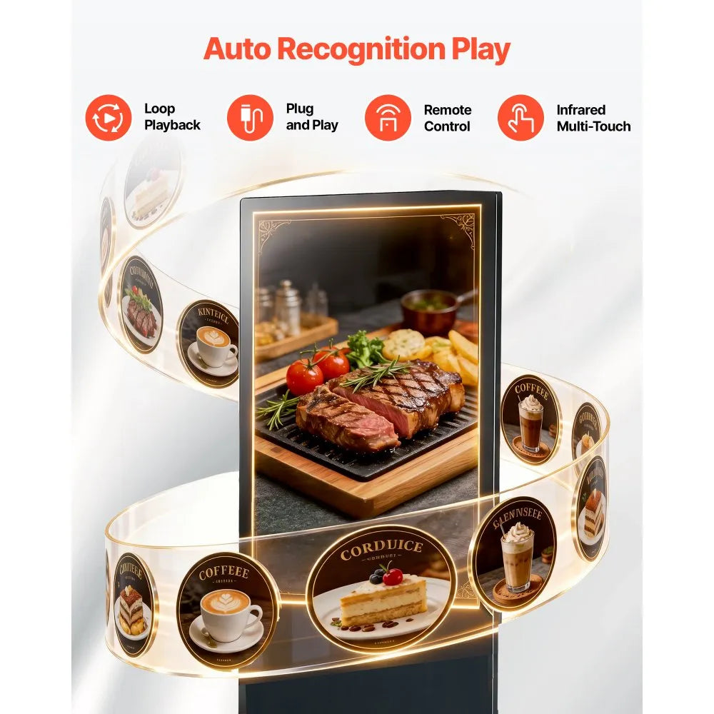 VEVOR 65 in Indoor Digital Signage 4K Floor Stand Advertising Display Kiosk, WiFi HDMI/USB Input Android OS, 178° Wide View, LCD Touchscreen Interactive Monitor, Mobile Commercial Totem Poster