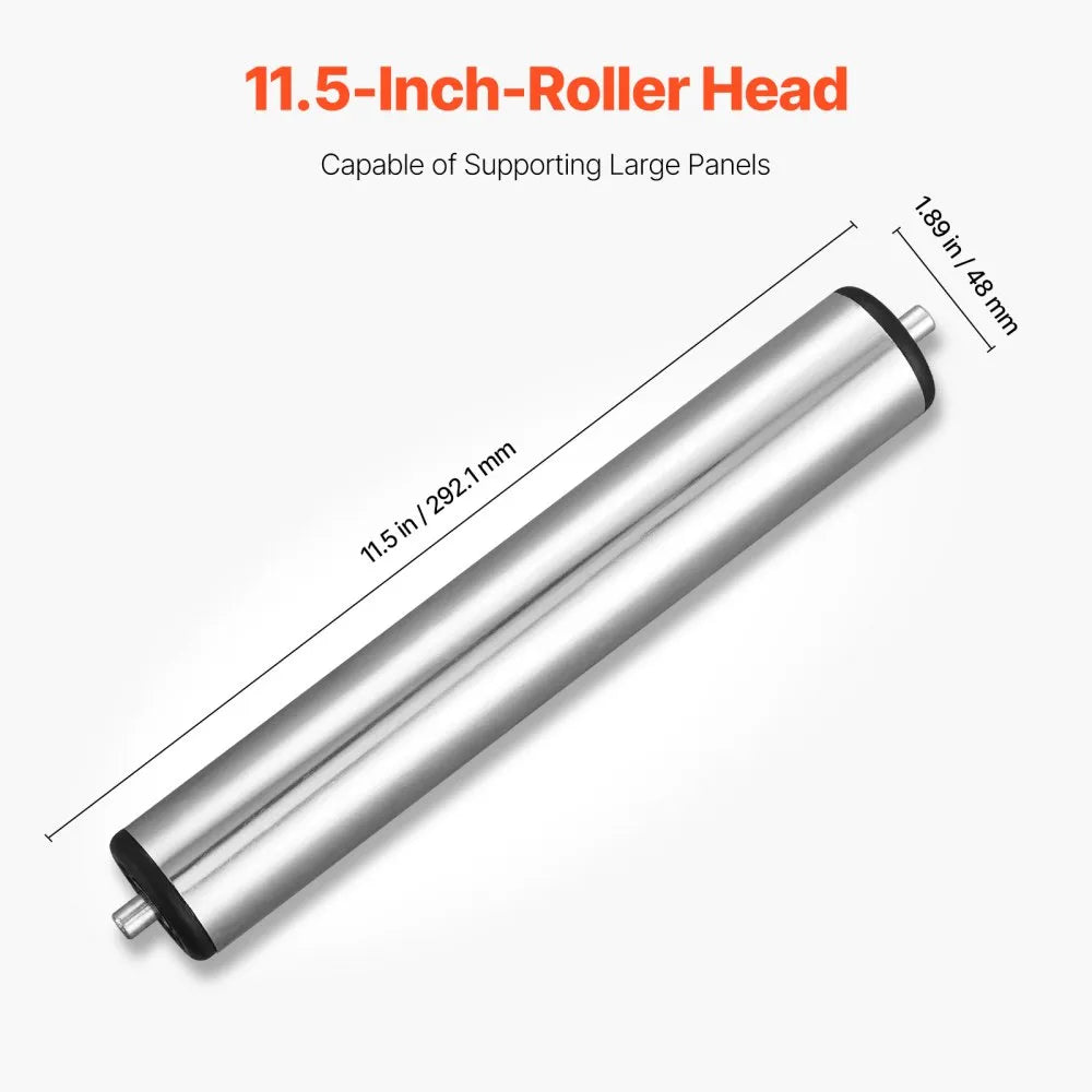 VEVOR Roller Stand, 250 lb Load Capacity, 27 in-43 in Adjustable Height, Folding Heavy Duty with Edge Guides & 11.5 in Polished Steel Roller Head, for Table Saw Outfeed Woodworking Extension Support