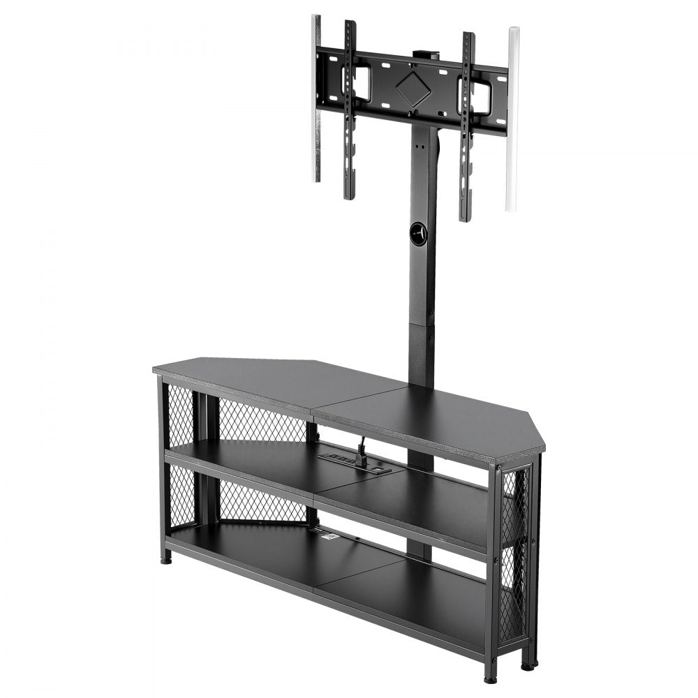 VEVOR TV Stand with Mount, 45.3 Inch, Corner TV Stand Console with Power Outlet, for 32-75 Inch TVs, Height Adjustable Swivel Entertainment Center with Storage & LED Lights, for Living Room, Black