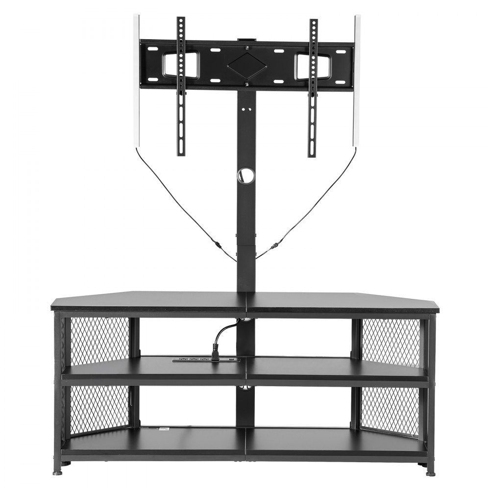 VEVOR TV Stand with Mount, 45.3 Inch, Corner TV Stand Console with Power Outlet, for 32-75 Inch TVs, Height Adjustable Swivel Entertainment Center with Storage & LED Lights, for Living Room, Black