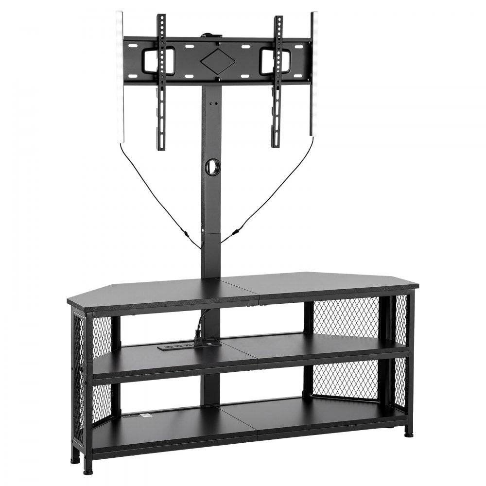 VEVOR TV Stand with Mount, 45.3 Inch, Corner TV Stand Console with Power Outlet, for 32-75 Inch TVs, Height Adjustable Swivel Entertainment Center with Storage & LED Lights, for Living Room, Black