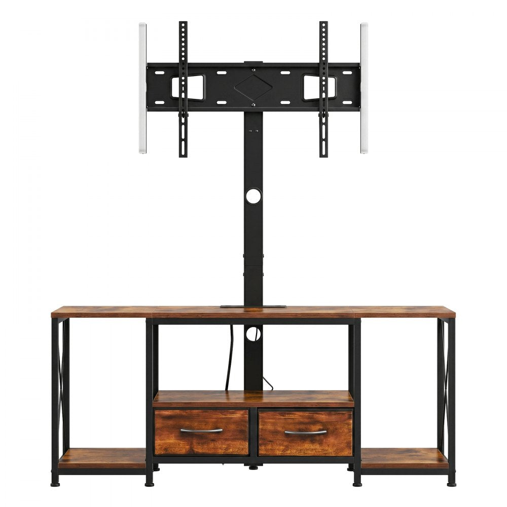 VEVOR TV Stand with Mount, 47.2 Inch, TV Stand Console with Power Outlet & Storage Drawers, for 32-75 Inch TVs, Height Adjustable Entertainment Center with LED Lights, for Living Room, Rustic Brown
