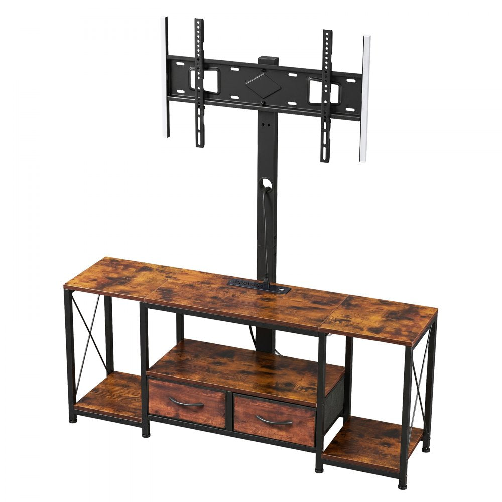 VEVOR TV Stand with Mount, 47.2 Inch, TV Stand Console with Power Outlet & Storage Drawers, for 32-75 Inch TVs, Height Adjustable Entertainment Center with LED Lights, for Living Room, Rustic Brown
