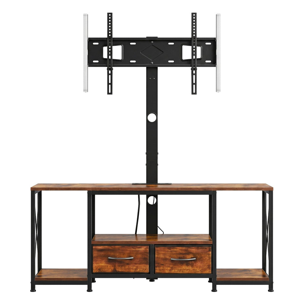 VEVOR TV Stand with Mount, 47.2 Inch, TV Stand Console with Power Outlet & Storage Drawers, for 32-75 Inch TVs, Height Adjustable Entertainment Center with LED Lights, for Living Room, Rustic Brown