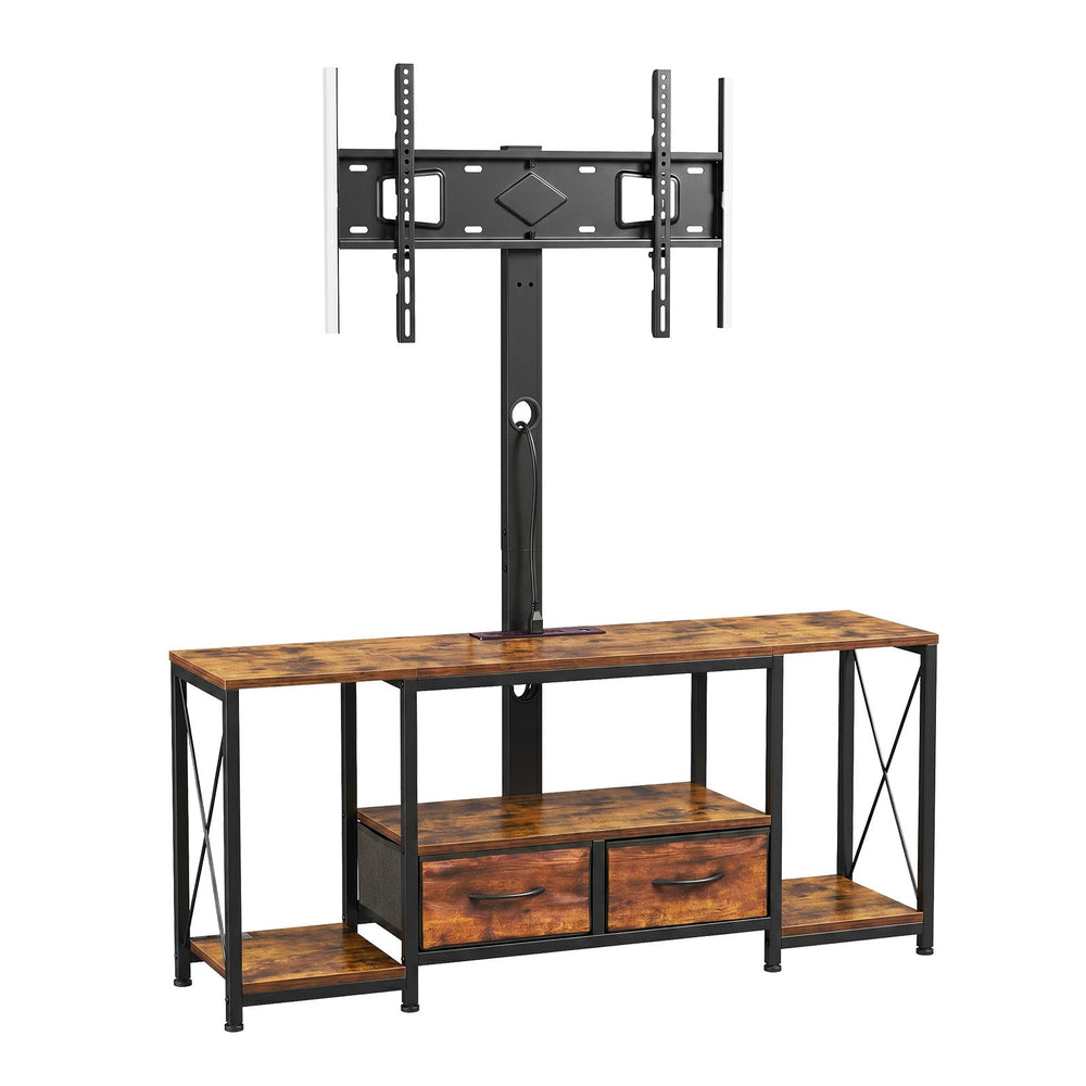 VEVOR TV Stand with Mount, 47.2 Inch, TV Stand Console with Power Outlet & Storage Drawers, for 32-75 Inch TVs, Height Adjustable Entertainment Center with LED Lights, for Living Room, Rustic Brown