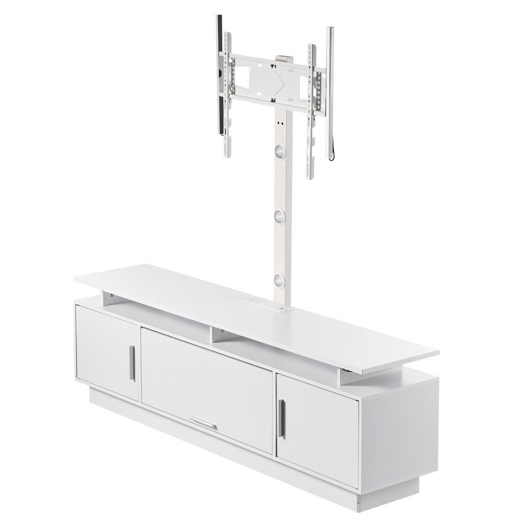 VEVOR TV Stand with Mount, 59.1 Inch, Swivel TV Stand Console with Power Outlet, for 32-75 Inch TVs, Height Adjustable Modern Entertainment Center with Storage & LED Lights, for Living Room, White