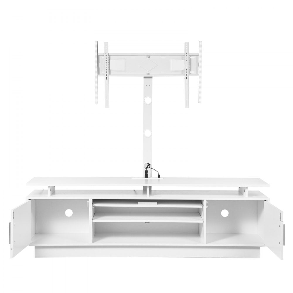 VEVOR TV Stand with Mount, 59.1 Inch, Swivel TV Stand Console with Power Outlet, for 32-75 Inch TVs, Height Adjustable Modern Entertainment Center with Storage & LED Lights, for Living Room, White