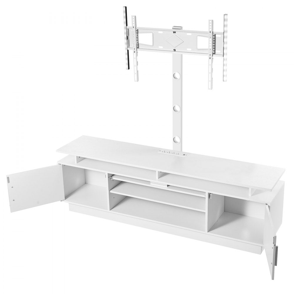 VEVOR TV Stand with Mount, 59.1 Inch, Swivel TV Stand Console with Power Outlet, for 32-75 Inch TVs, Height Adjustable Modern Entertainment Center with Storage & LED Lights, for Living Room, White