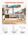 VEVOR TV Stand with Mount, 59.1 Inch, Swivel TV Stand Console with Power Outlet, for 32-75 Inch TVs, Height Adjustable Modern Entertainment Center with Storage & LED Lights, for Living Room, White