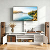 VEVOR TV Stand with Mount, 59.1 Inch, Swivel TV Stand Console with Power Outlet, for 32-75 Inch TVs, Height Adjustable Modern Entertainment Center with Storage & LED Lights, for Living Room, White