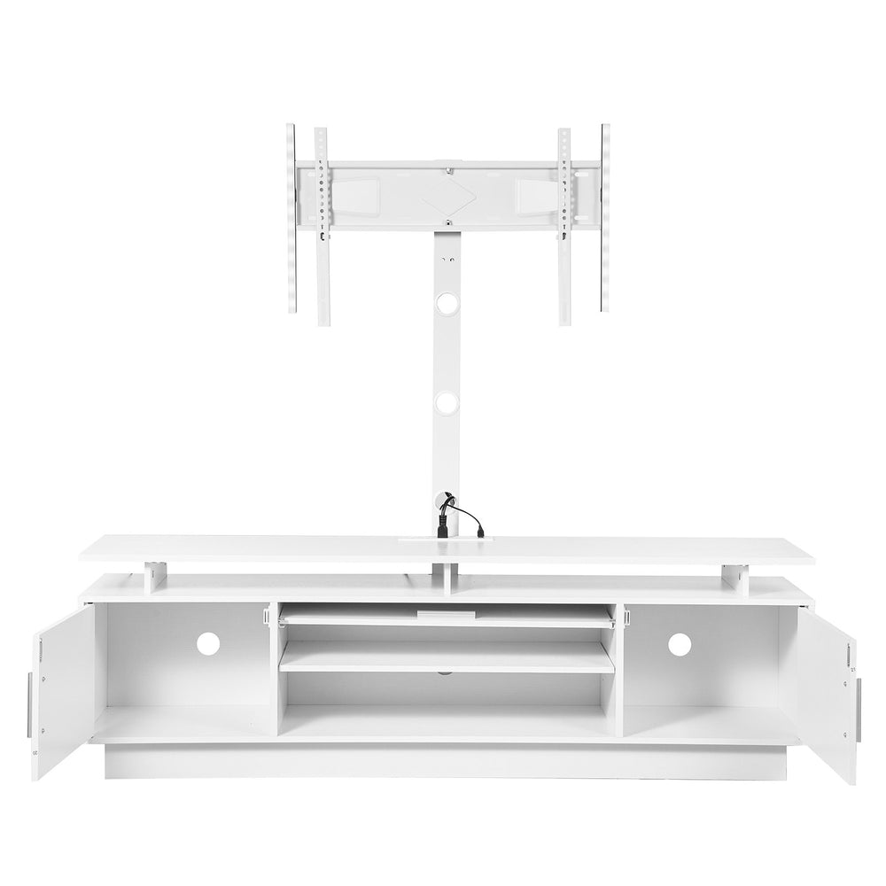 VEVOR TV Stand with Mount, 59.1 Inch, Swivel TV Stand Console with Power Outlet, for 32-75 Inch TVs, Height Adjustable Modern Entertainment Center with Storage & LED Lights, for Living Room, White