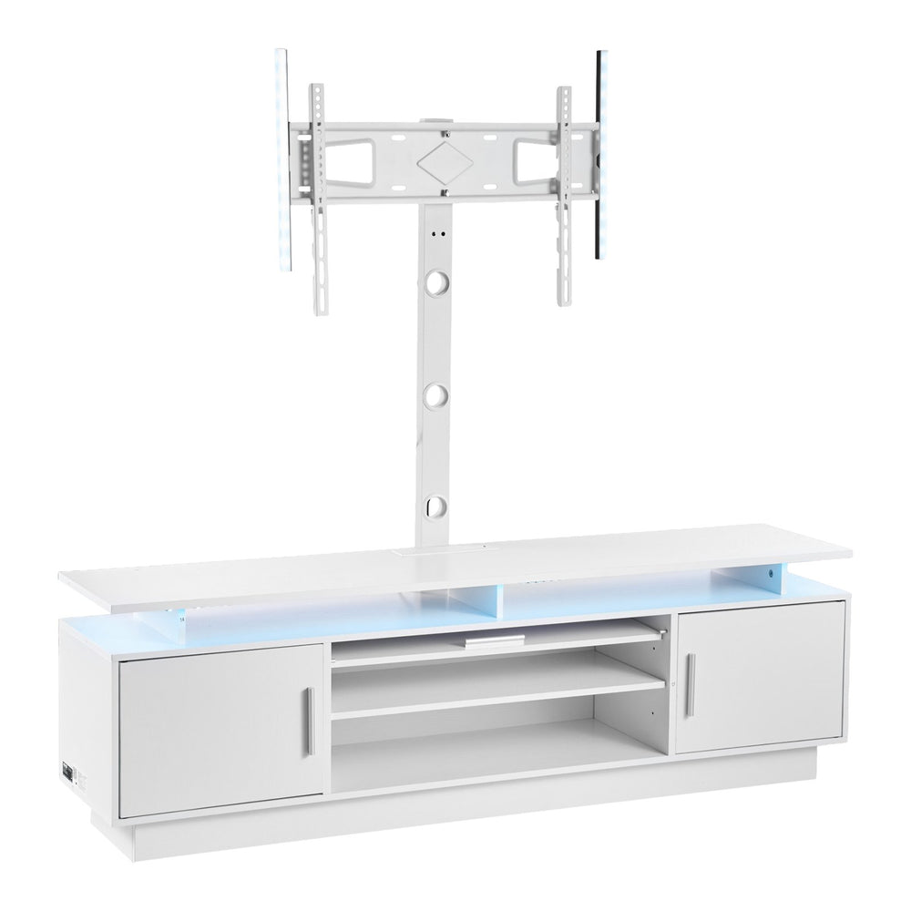 VEVOR TV Stand with Mount, 59.1 Inch, Swivel TV Stand Console with Power Outlet, for 32-75 Inch TVs, Height Adjustable Modern Entertainment Center with Storage & LED Lights, for Living Room, White