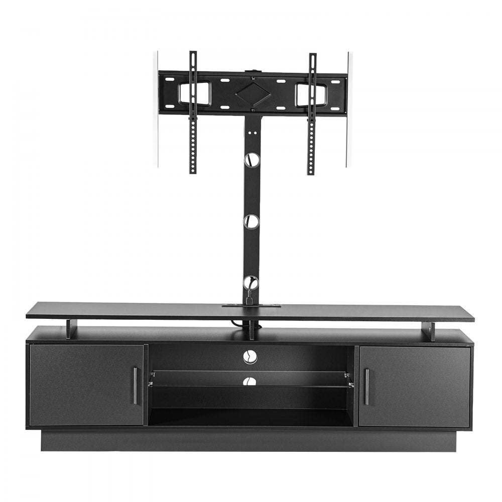 VEVOR TV Stand with Mount, 59.1 Inch, Swivel TV Stand Console with Power Outlet, for 32-75 Inch TVs, Height Adjustable Modern Entertainment Center with Storage & LED Lights, for Living Room, Black