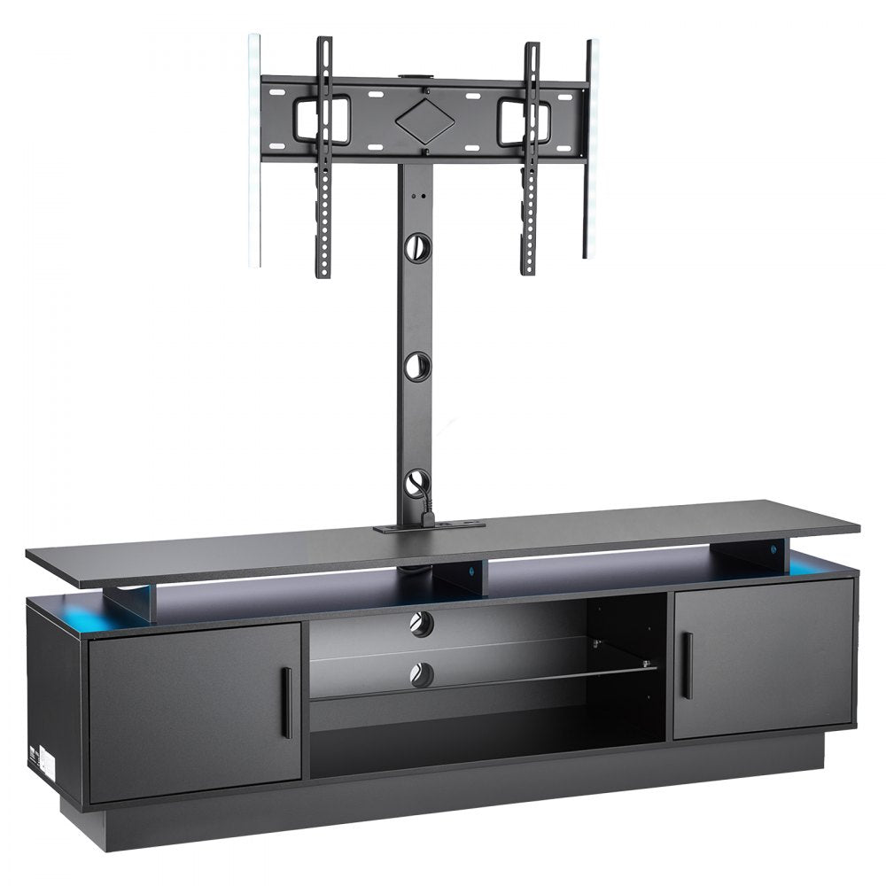 VEVOR TV Stand with Mount, 59.1 Inch, Swivel TV Stand Console with Power Outlet, for 32-75 Inch TVs, Height Adjustable Modern Entertainment Center with Storage & LED Lights, for Living Room, Black