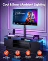 VEVOR TV Stand with Mount, 59.1 Inch, Swivel TV Stand Console with Power Outlet, for 32-75 Inch TVs, Height Adjustable Modern Entertainment Center with Storage & LED Lights, for Living Room, Black