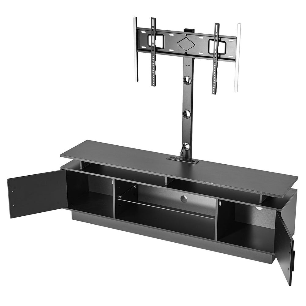 VEVOR TV Stand with Mount, 59.1 Inch, Swivel TV Stand Console with Power Outlet, for 32-75 Inch TVs, Height Adjustable Modern Entertainment Center with Storage & LED Lights, for Living Room, Black