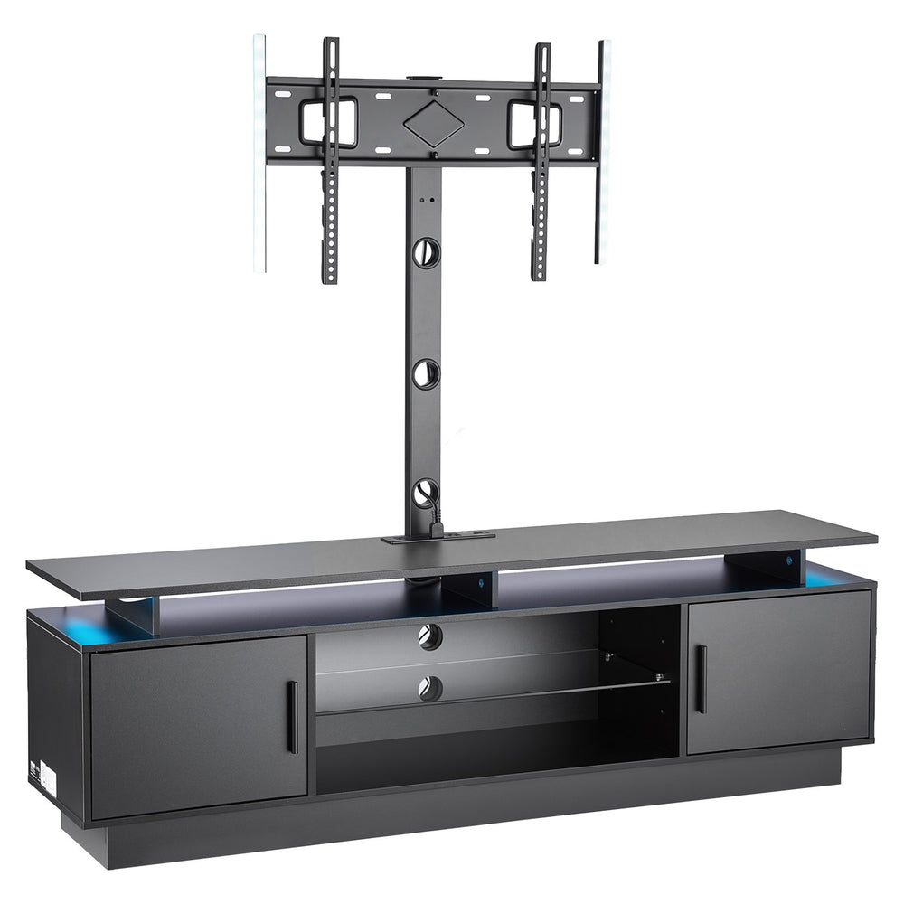 VEVOR TV Stand with Mount, 59.1 Inch, Swivel TV Stand Console with Power Outlet, for 32-75 Inch TVs, Height Adjustable Modern Entertainment Center with Storage & LED Lights, for Living Room, Black