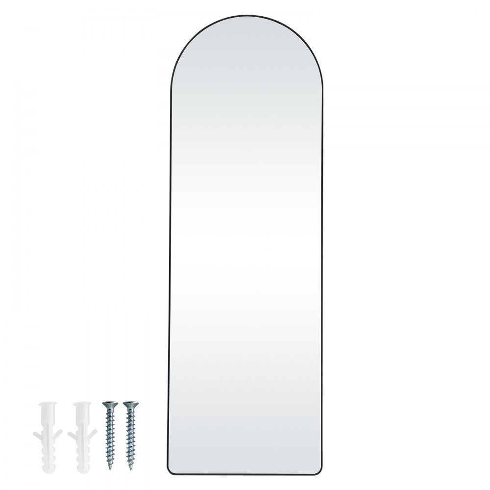 VEVOR Curved Tall Mirror, 65'' x 22'', Spacious Standalone or Wall Mount Reflective Surface with Aluminum Frame, Comprehensive View Dress Mirror for Bedroom or Living Space, Black