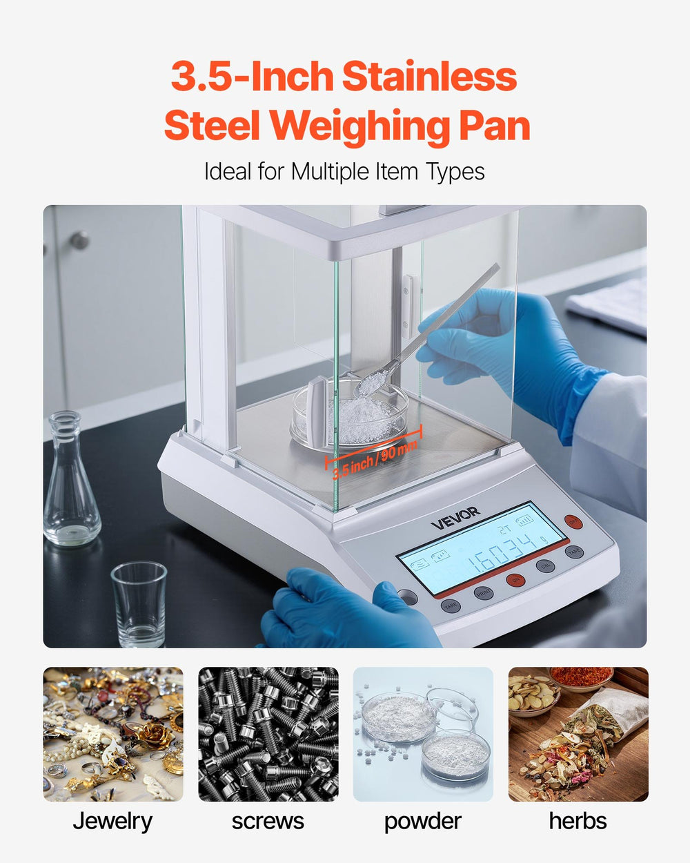 VEVOR analytical balance lab scale - weighing pan and draft shield detail