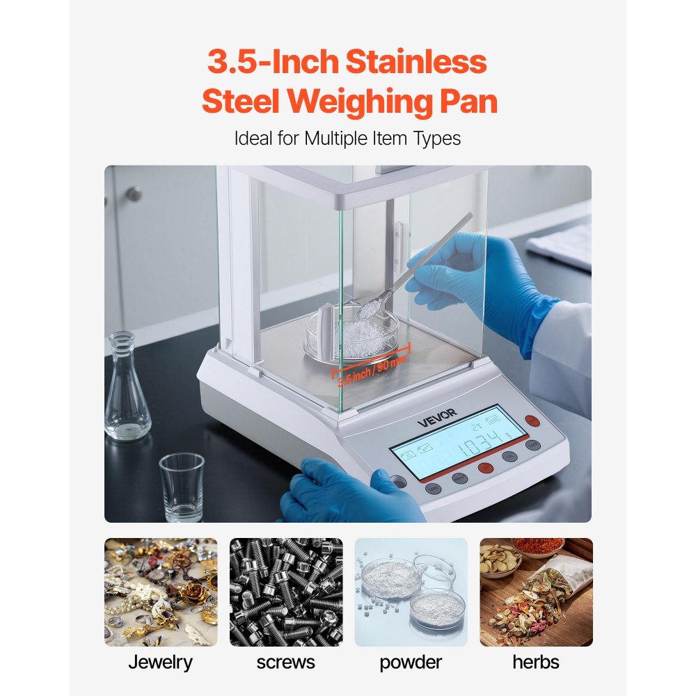 VEVOR Analytical Balance, 120 g x 0.001 g High Precision Accuracy Lab Scale, g/oz/ct/mg 4 Units Electronic Digital Analytical Balance with Glass Draft Shield, for Laboratory Jewelry Pharmacy
