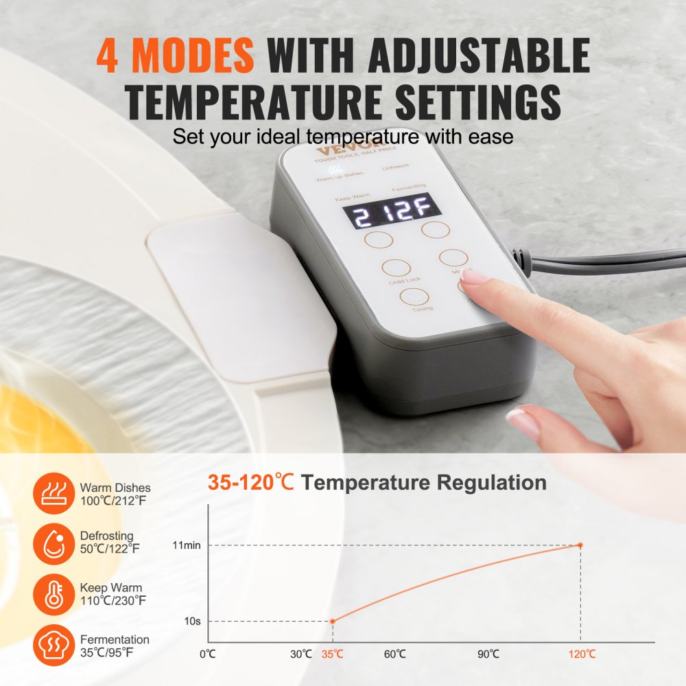 VEVOR Electric Warming Tray, Food Warming Mat for Buffet, Rollable & Portable Silicone Food Warmer with 4 Adjustable Temperature Settings, Auto Shut-Off & Child Lock, Perfect for Parties, Catering